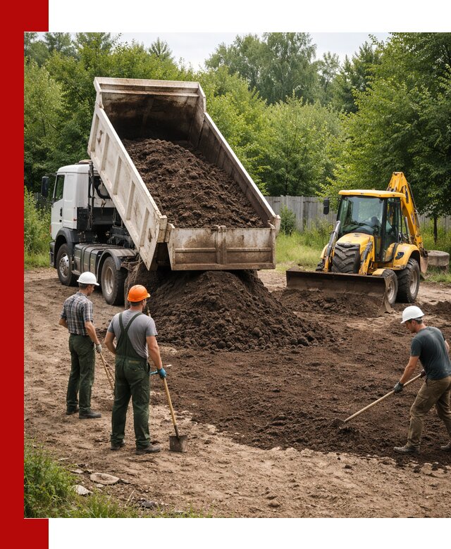 Доставка и укладка грунта для выравнивания участка в Узловой