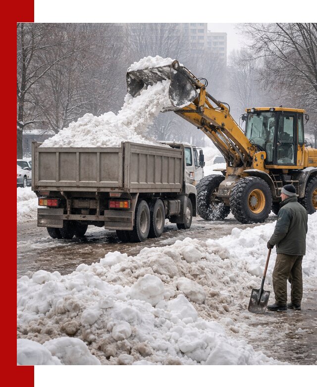Вывоз снега грузовой техникой в Узловой оперативно и чисто