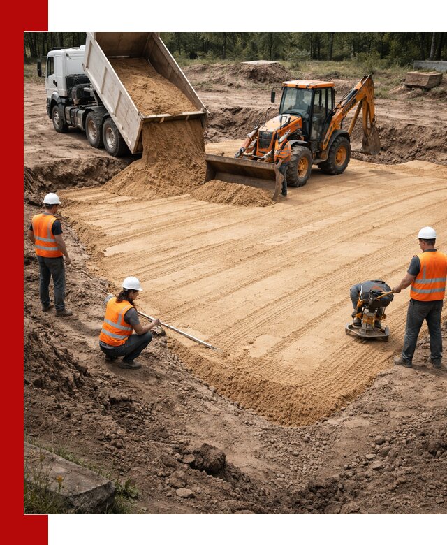 Устройство песчаной подушки для фундаментов и дорог в Узловой